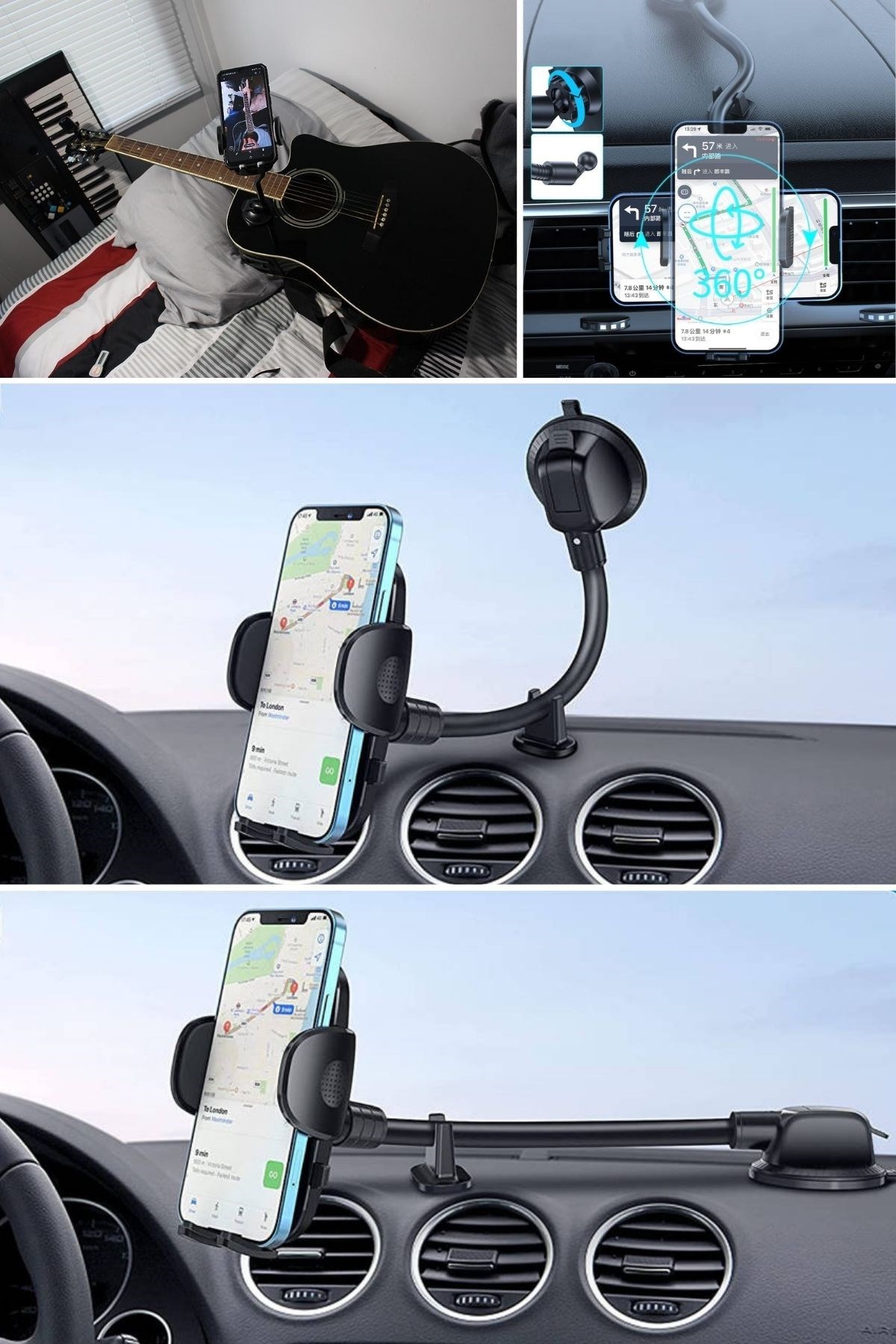 Ayarlanabilir Vakum Kilitli Cam Ve Torpidoya Takılabilen Telefon Tutucu — Veyo — görsel 8