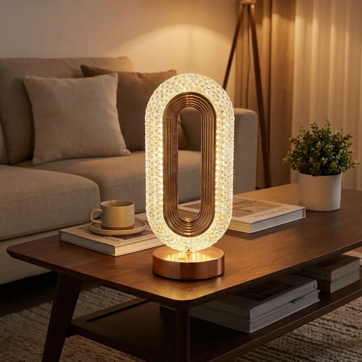Oval Şeklinde Kristal LED Masa Lambası – Dokunmatik, 3 Renk Işık Modlu, Şarjlı Dekoratif Gece Lambası — Veyo
