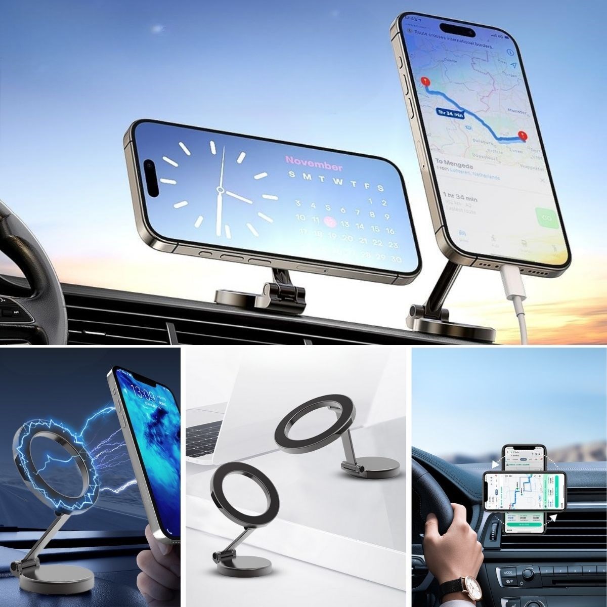 Tüm Telefonlarla Uyumlu Manyetik Araç Telefonu Tutacağı Katlanır 360 Derece Dönen Telefon Standı — Veyo — görsel 4