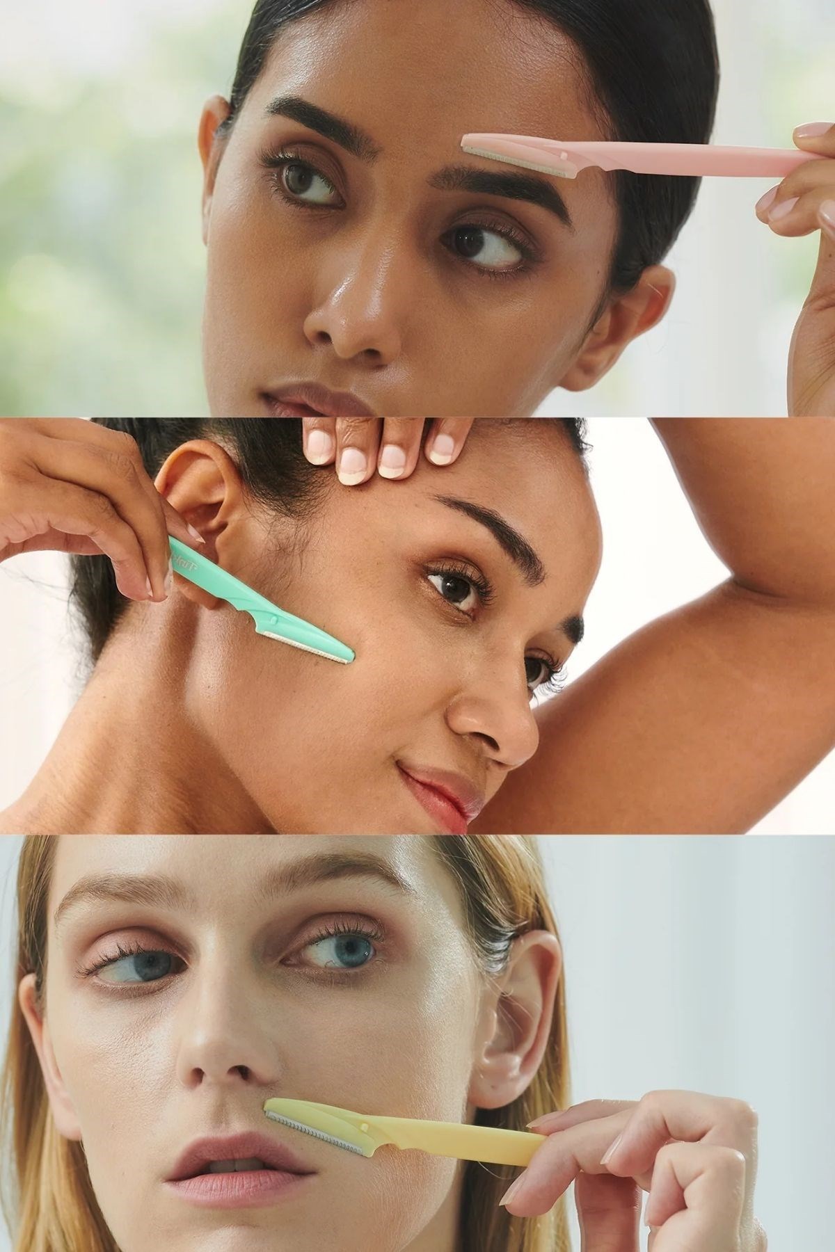 BUFFER® 3’lü Kadın Kaş Usturası Seti – Hassas Ciltler İçin Güvenli Yüz Tüy Temizleme Bıçağı