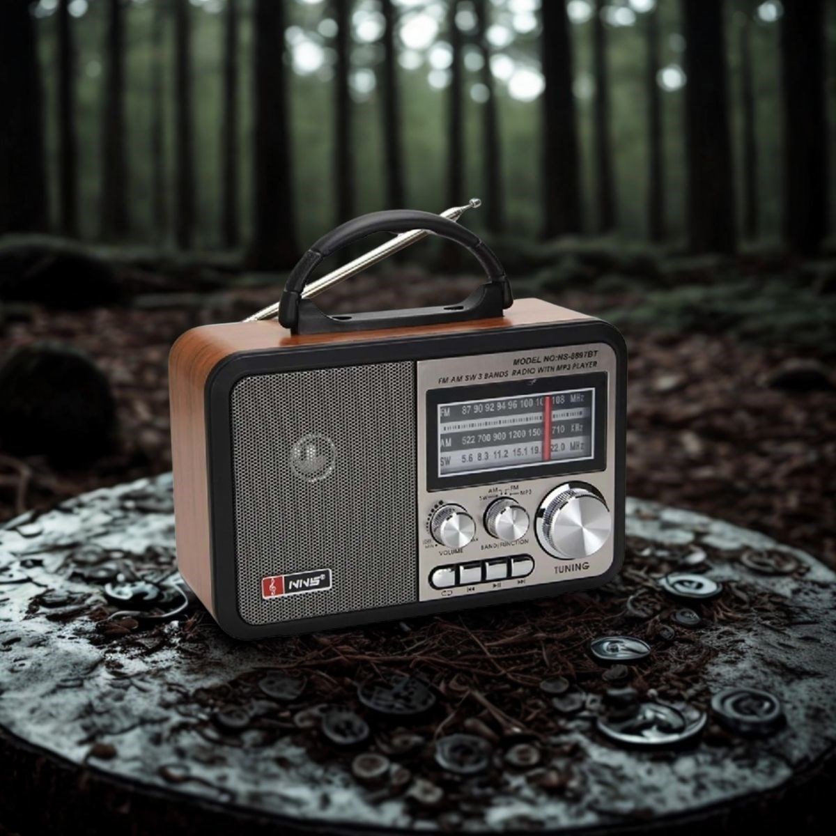 Orta Boy Retro, Nostaljik, Ahşap Tasarım Bluetooth Hoparlörlü, Şarjlı, Taşınabilir FM/AM Destekli Radyo NS-8897 — Veyo — görsel 3