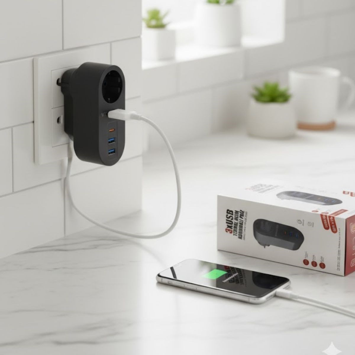 2 USB,1 TYPE-C Girişli 1'li Çocuk Korumalı,Isıya Karşı Dayanıklı 2500Watt Termal Akım Korumalı Priz — Veyo — görsel 4