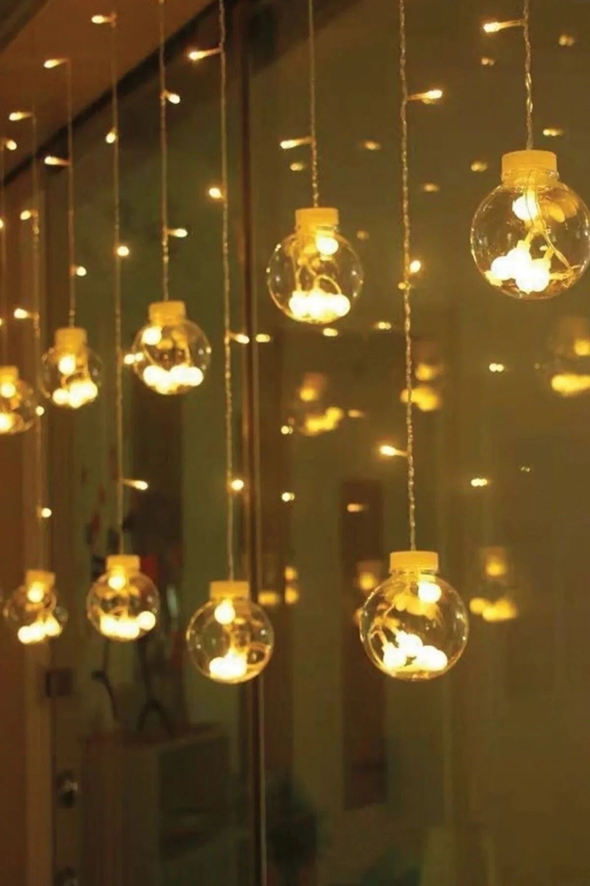 10 Sarkıtlı Kumandalı Dekoratif Top İçi Mini Toplu LED Günışığı Rengi Dekoratif Aydınlatma