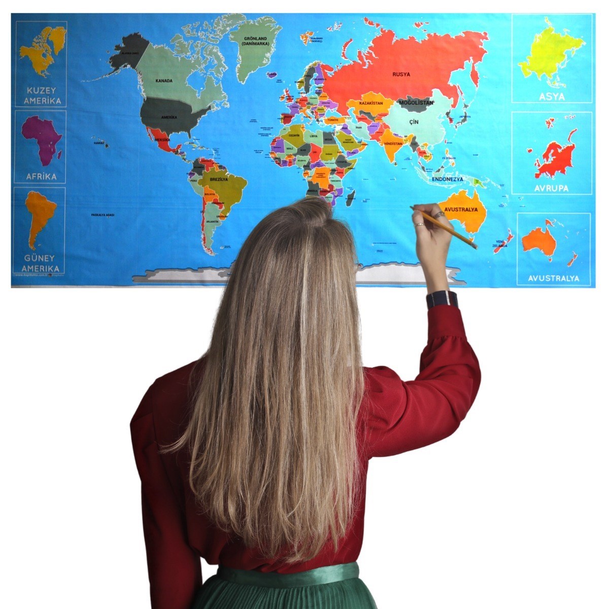 Renkli Atlas Dünya Haritası Manyetik Yapıştırıcı Gerektirmeyen Duvar Stickerı 118 CM * 56 CM — Veyo — görsel 2