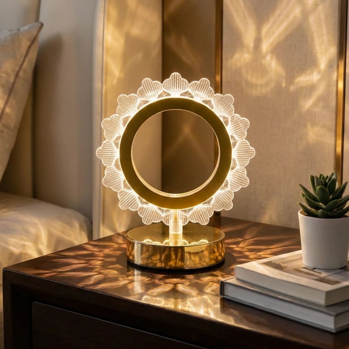 Güneş Şeklinde Kristal LED Masa Lambası – Dokunmatik, 3 Renk Işık Modlu, Şarjlı Mini Dekoratif Gece Lambası — Veyo — görsel 2