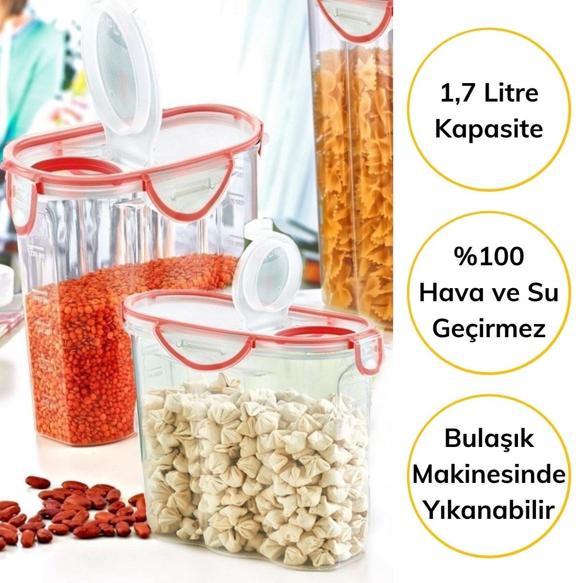 Kilitli Kapaklı Contalı Hava,Su Sıvı Geçirmez 1,7 Litre Erzak Saklama Kabı-SA585 — Veyo — görsel 3