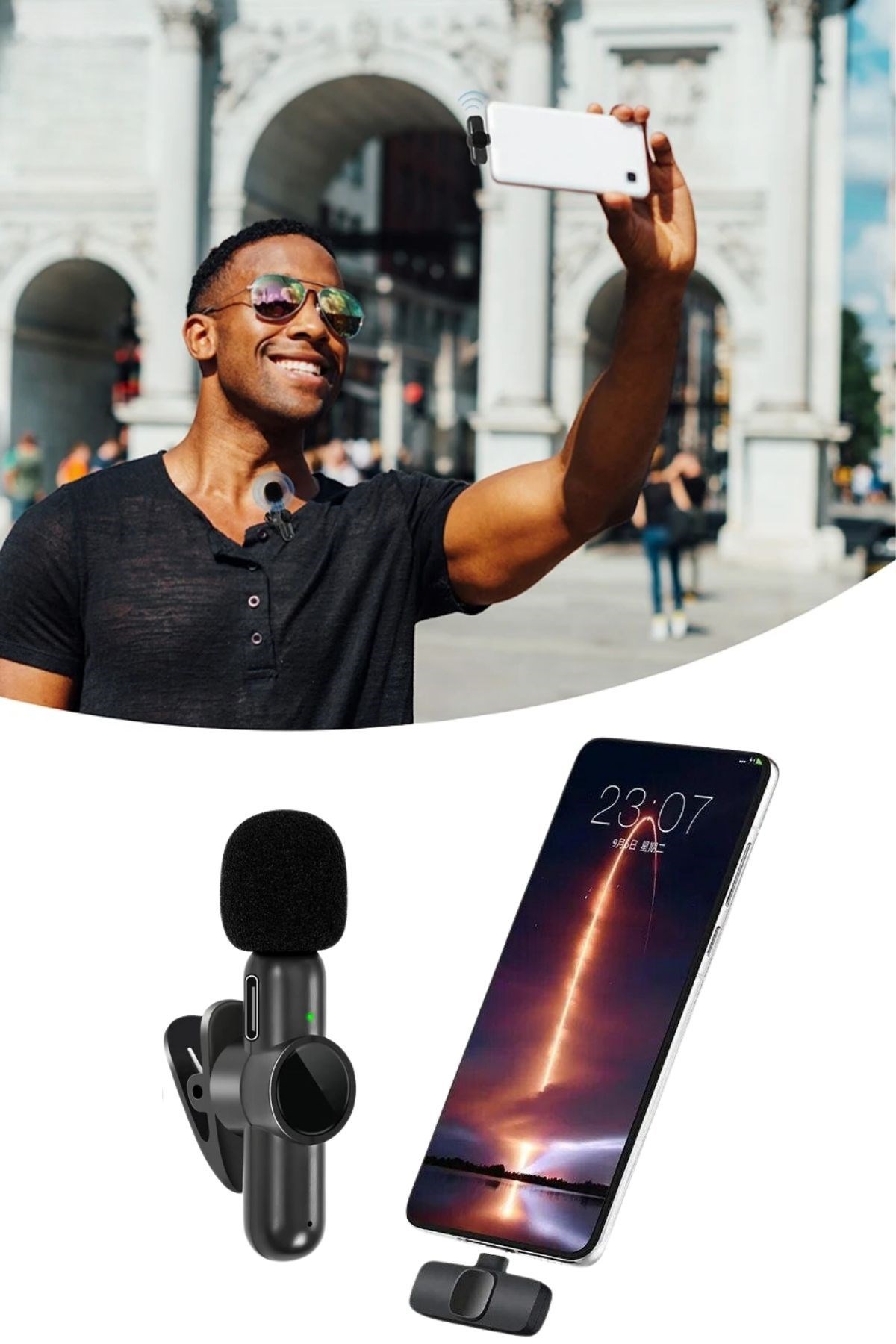 Type C Uyumlu İphone Dönüştürücülü Kablosuz Yaka Mikrofonu Android ve İphone Uyumlu Mini Mikrofon — Veyo — görsel 6
