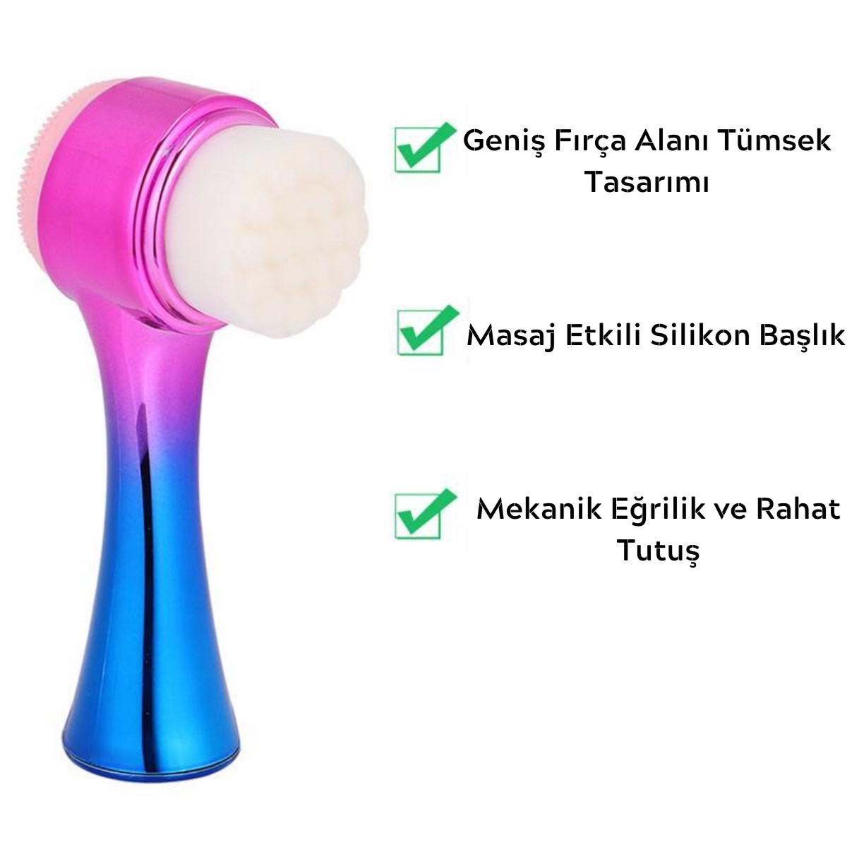BUFFER® Çift İşlevli Renkli Cilt Yüz Temizleme Fırçası Peeling Masaj Etkili Gözenek Temizleyici Alet