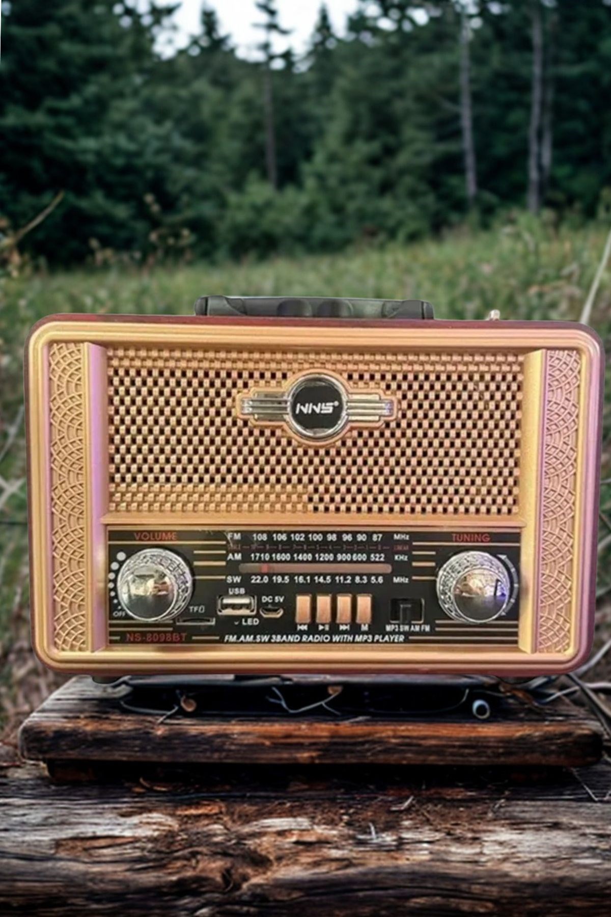 Retro, Nostaljik, Ahşap Tasarım Bluetooth Hoparlörlü, Şarjlı, Taşınabilir Otantik Tasarımlı FM/AM Destekli Radyo NS8098 — Veyo — görsel 6