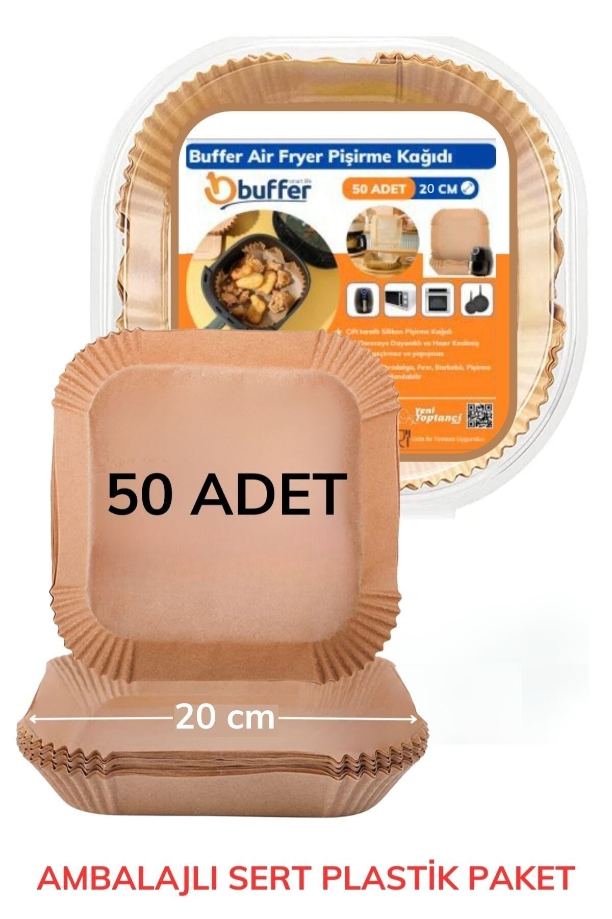 50 Adet Air Fryer Pişirme Kağıdı Tek Kullanımlık Yağ Geçirmez Yapışmaz Kare Tabak Model PVC — Veyo — görsel 8