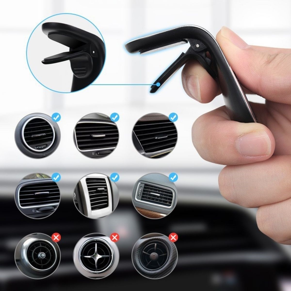 Havalanndırma Izgarasına Takılabilen Mandallı Mıknatıslı Oto Araç Içi Manyetik Telefon Tutucu — Veyo — görsel 3
