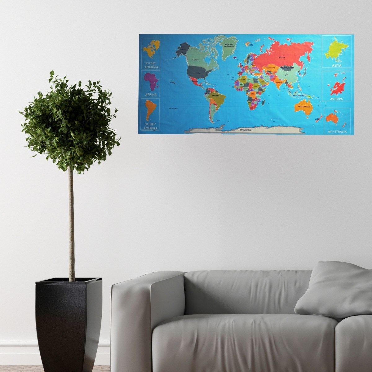 Renkli Atlas Dünya Haritası Manyetik Yapıştırıcı Gerektirmeyen Duvar Stickerı 118 CM * 56 CM — Veyo — görsel 3