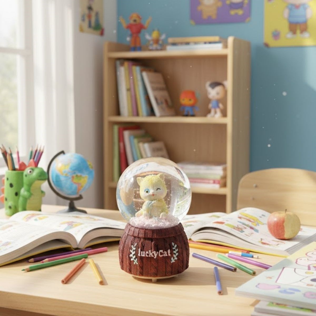 Pilli Işıklı Müzikli Kar Küresi–Şanslı Kedi Figürlü Eğlenceli Masaüstü Biblo, LED Aydınlatmalı Dekoratif Hediyelik Kar Küresi — Veyo — görsel 4