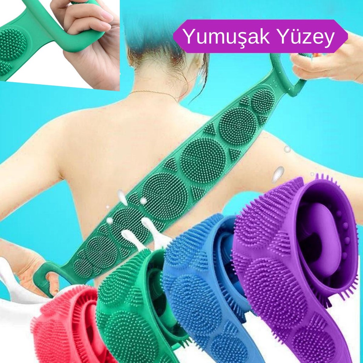 Çift Taraflı Banyo Hamam Lifi Silikon Masajlı Yumuşak Duş Lifi Uzun Ömürlü Hazır Banyo Keses — Veyo — görsel 3