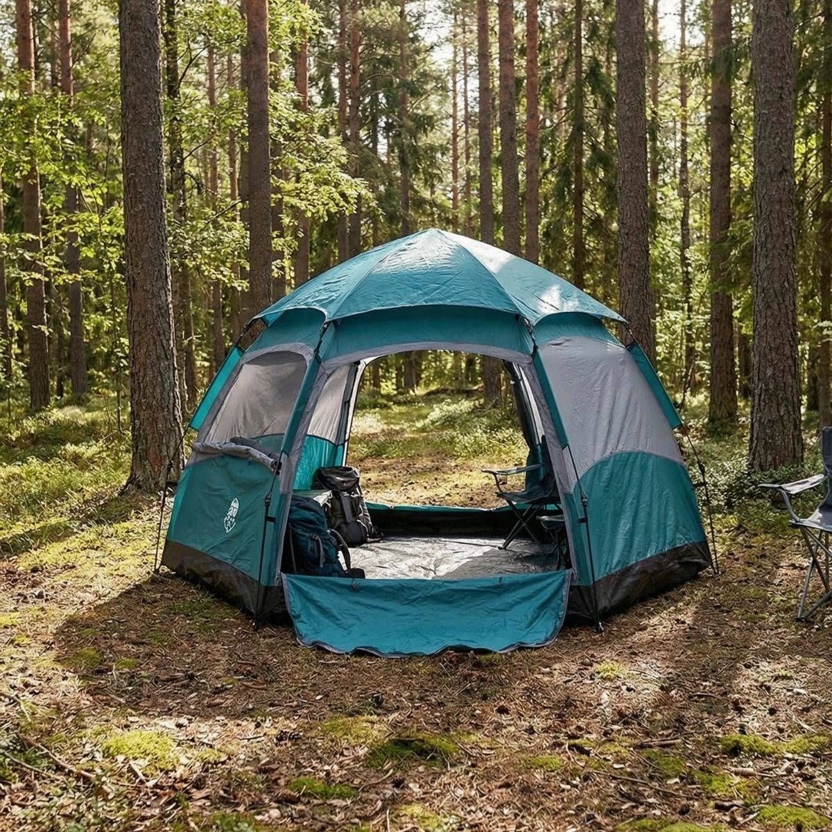 BUFFER® 4 Kişilik Otomatik Kamp Çadırı – Altıgen Tasarım, Çift Kapılı, Suya Dayanıklı, Hızlı Kurulumlu Geniş Aile Outdoor Çadırı 240x240x160 cm