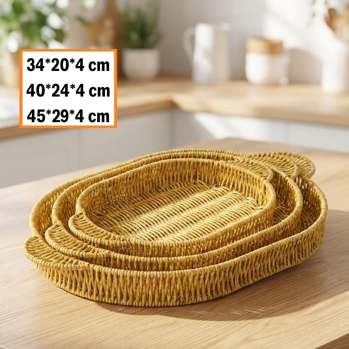 İç İçe Geçebilen 3’lü Oval Plastik Rattan Tepsi Seti–Hasır Görünümlü Çok Amaçlı Servis ve Sunum Tepsileri — Veyo — görsel 5