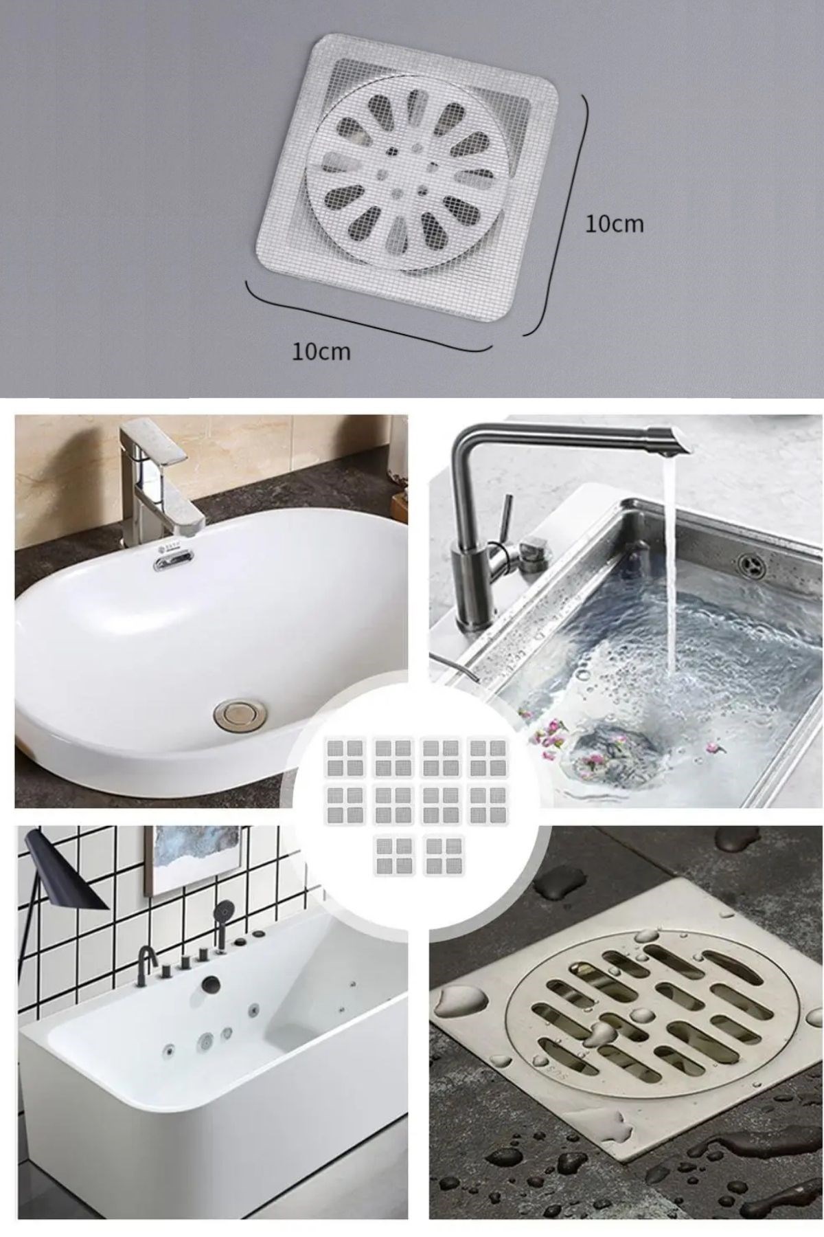 10'lu Banyo ve Mutfak Lavabo Koku Önleyici ve Haşere Böcek Önleyici Gider Filtresi — Veyo — görsel 8
