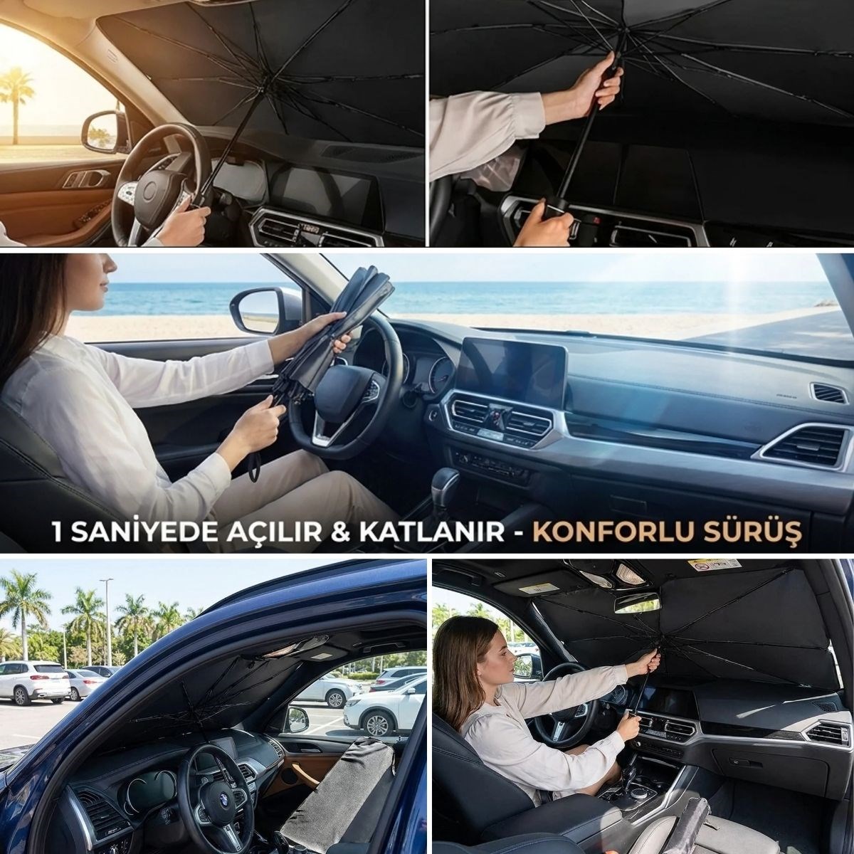 Premium Katlanabilir Araç Ön Cam Güneşliği – Şemsiye Tipi Oto Güneşlik, UV Korumalı Isı Yalıtımlı Ön Cam Gölgelik — Veyo — görsel 4