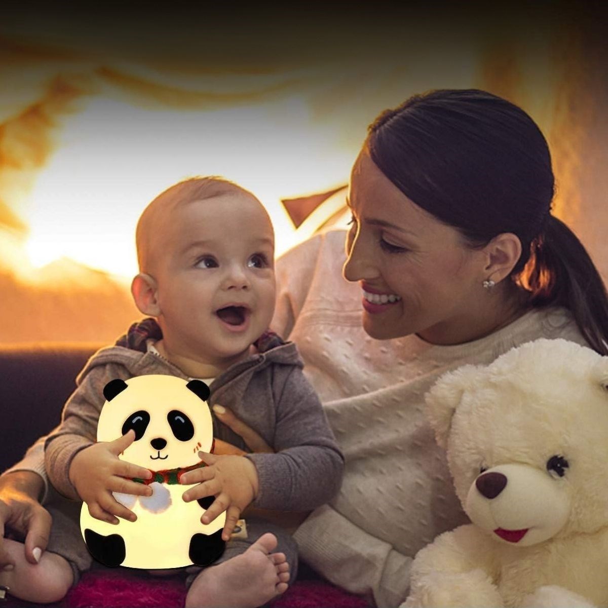 5 Farklı Renk Modlu Panda Figürlü Pofuduk LED Gece Lambası–Yumuşak Dokulu Çocuk Odası ve Dekoratif Şarjlı Ortam Işığı — Veyo — görsel 4