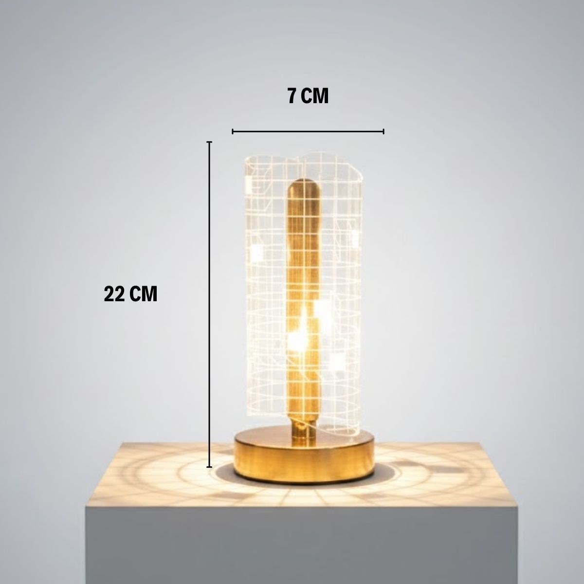 Dalgalı Silindirik Kristal Kareli Model LED Masa Lambası – Gold Tabanlı, Dokunmatik, 3 Renk Işık Modlu, Şarjlı Modern Dekoratif Gece Lambası — Veyo — görsel 5
