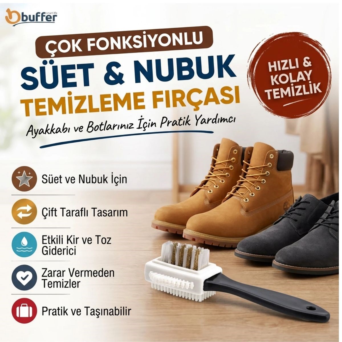 ANKAVERSE® Çift Taraflı Süet ve Nubuk Ayakkabı Bakım Fırçası