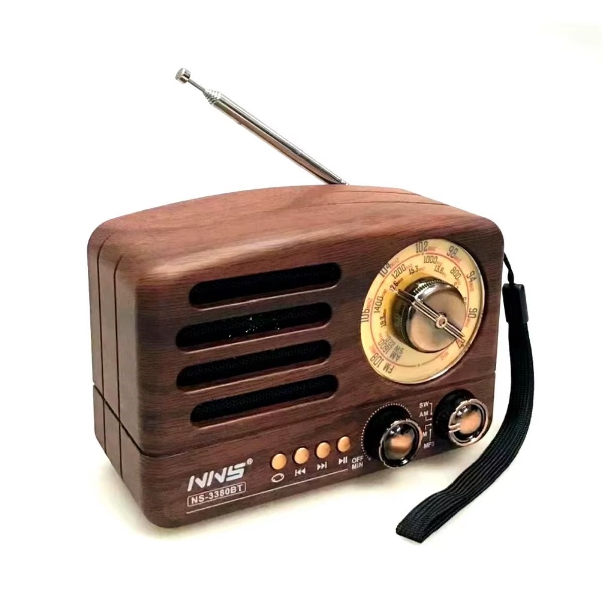 Küçük Boy Retro, Nostaljik, Ahşap Tasarım Bluetooth Hoparlörlü, Şarjlı, Taşınabilir Büyük Döndürülebilen Düğmeli FM/AM Destekli Radyo NS3380 — Veyo