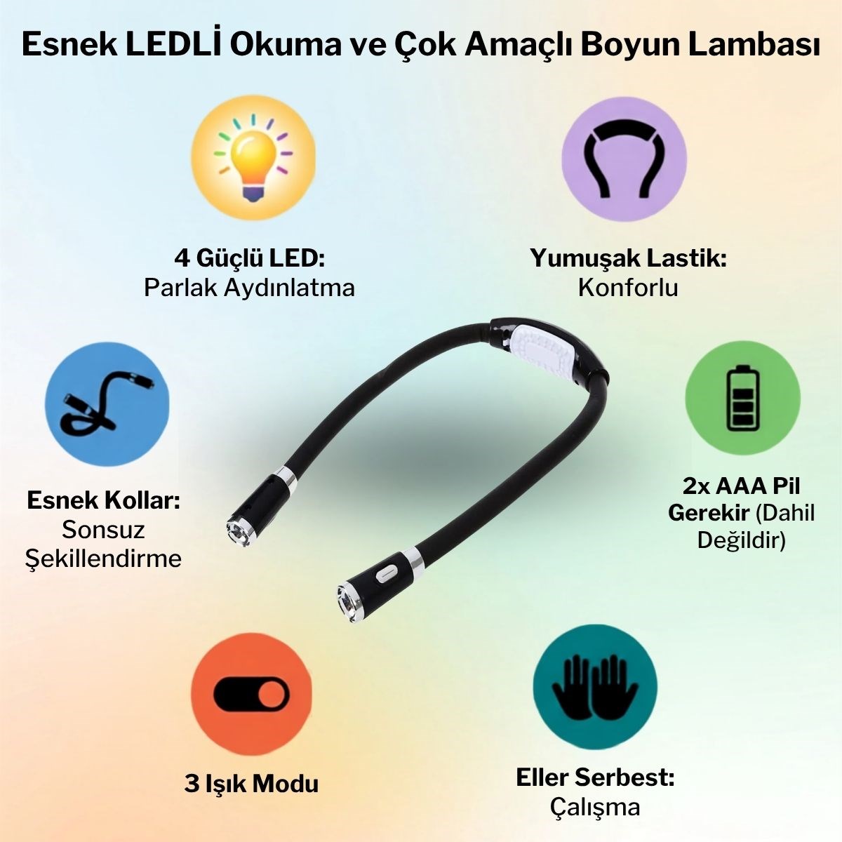 Esnek Boyun LED Okuma Lambası 4 LEDLİ 3 Işık Modlu Eller Serbest Kitap Okuma,Örgü ve Tamir Lambası — Veyo — görsel 5