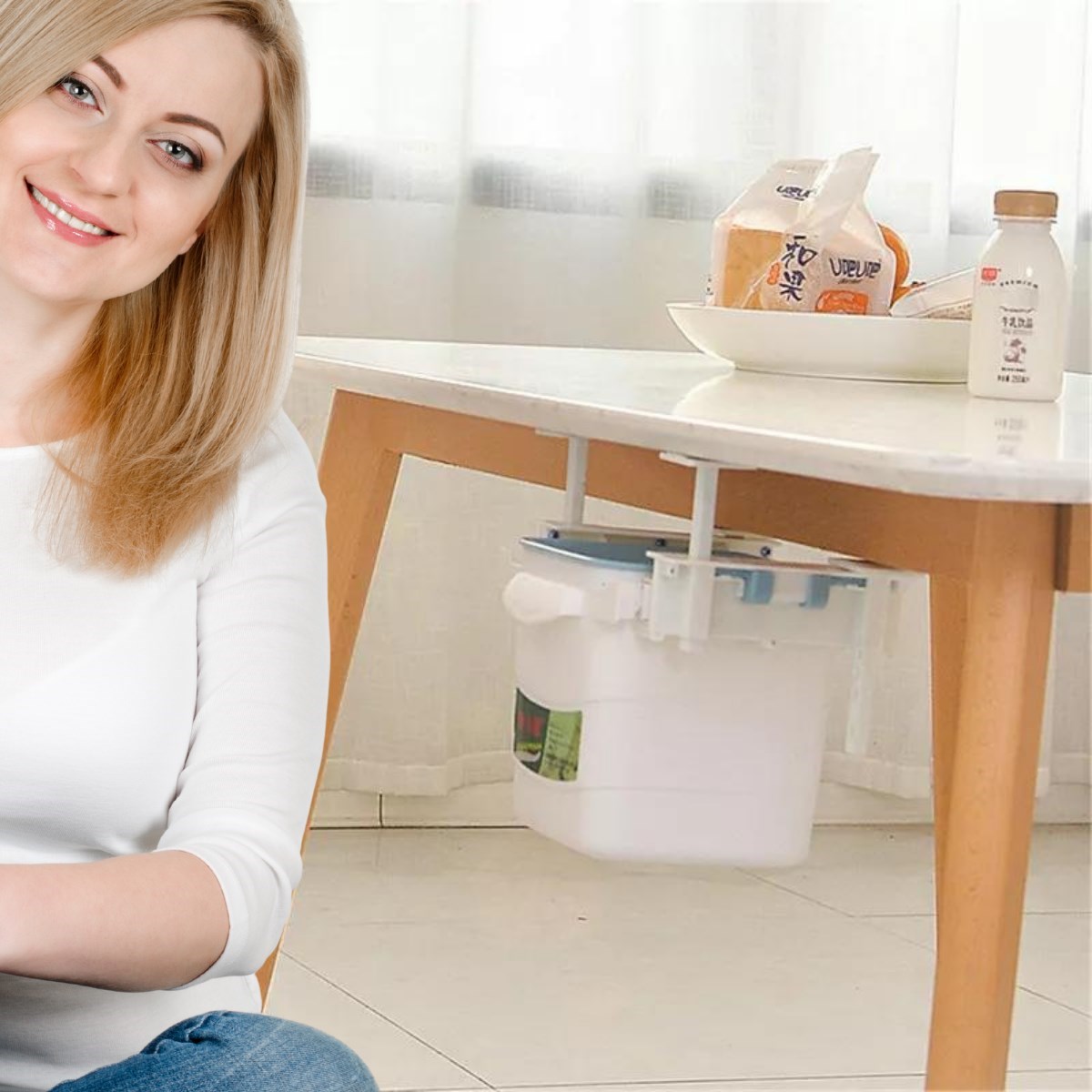 Mini Masa Çöp Kovası Plastik Tezgah Altı Geri Çekilebilir Yapışkanlı Görünmez Bölme Pratik — Veyo — görsel 7