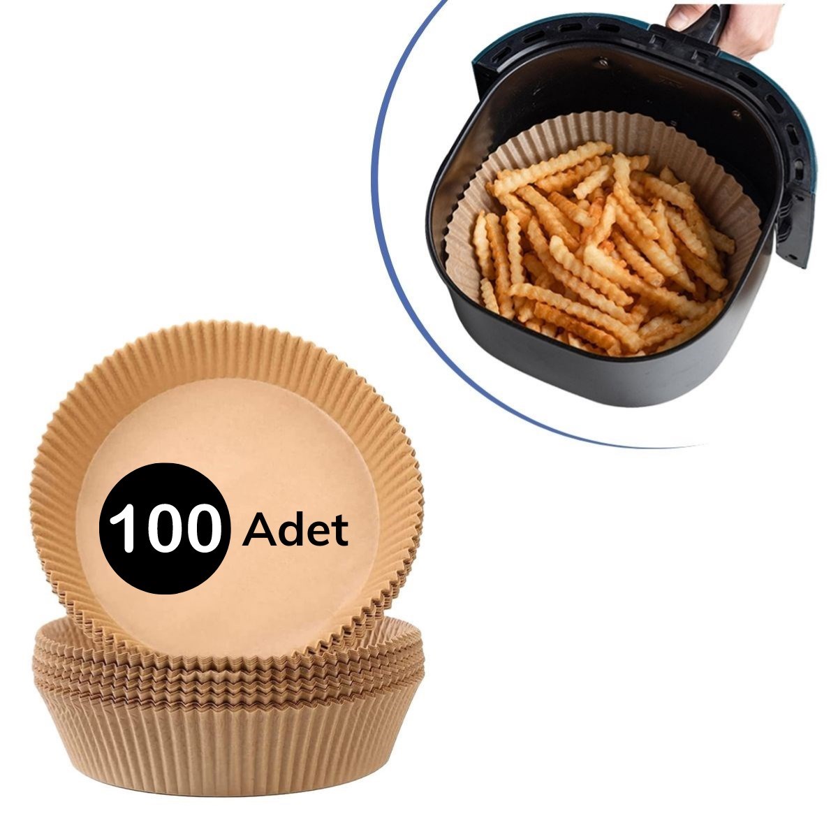 100 Adet Air Fryer Pişirme Kağıdı Tek Kullanımlık Yağlı Kağıdı Yuvarlak Tabak Model — Veyo