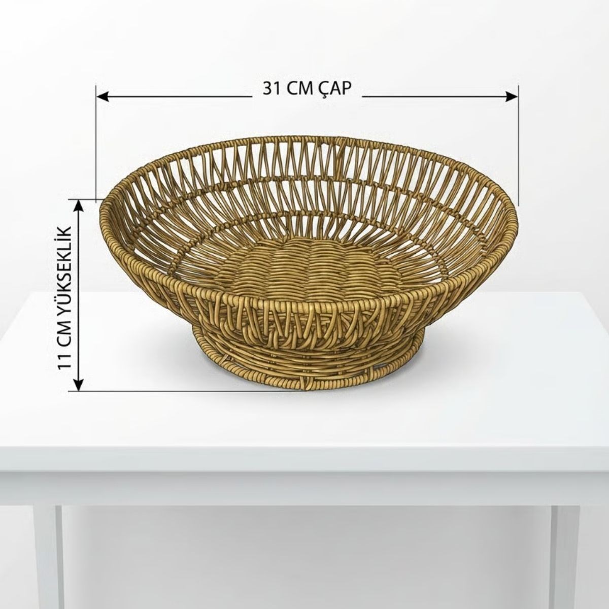 31 cm Plastik Rattan Servis Çanağı – Doğal Hasır Görünümlü Dekoratif Meyve, Ekmek ve Sunum Kasesi — Veyo — görsel 5