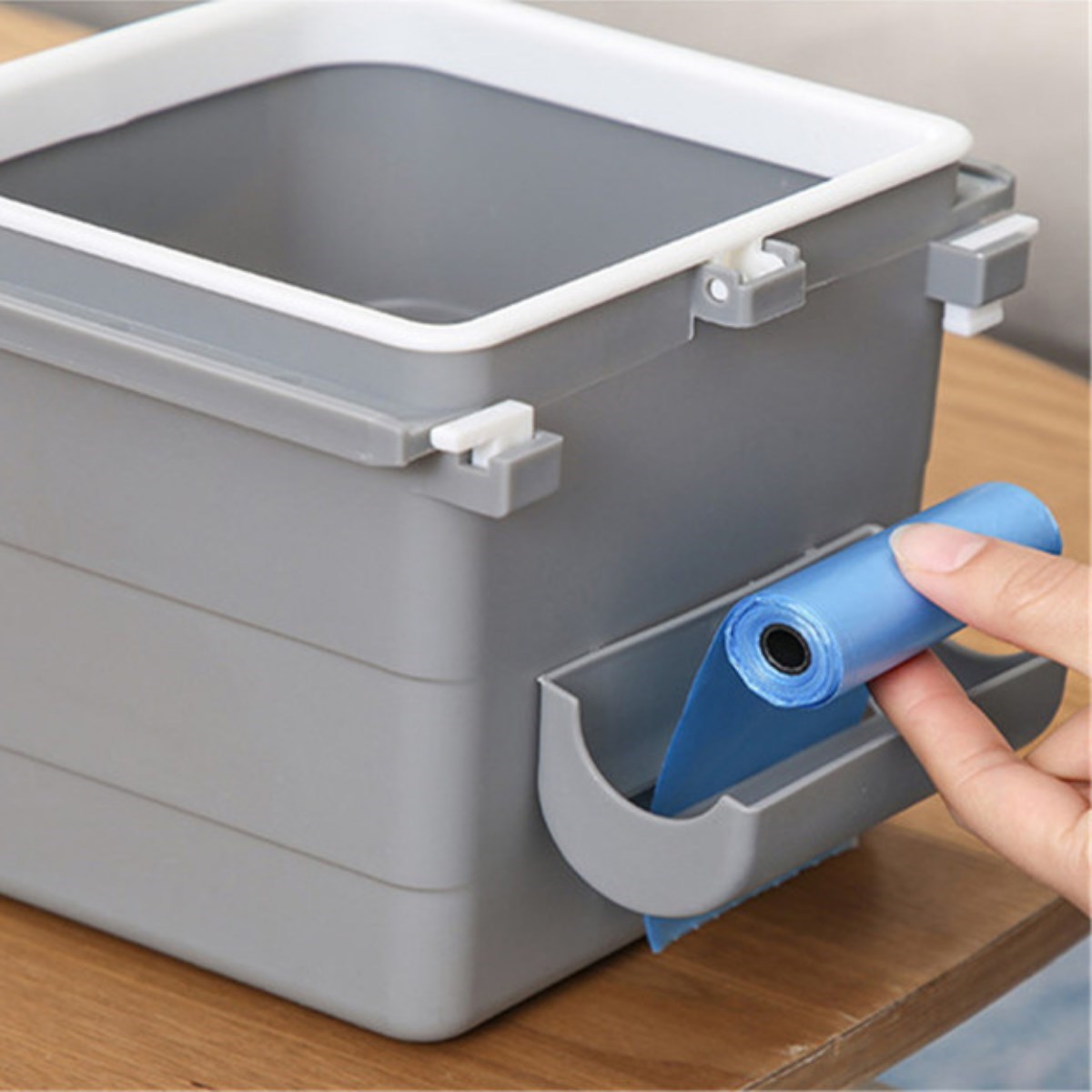 Mini Masa Çöp Kovası Plastik Tezgah Altı Geri Çekilebilir Yapışkanlı Görünmez Bölme Pratik — Veyo — görsel 4