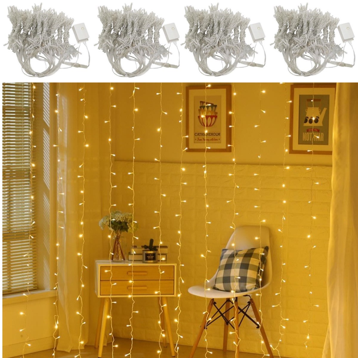 8 Fonksiyonlu 200 Led 10 Saçak Şerit Led 2x2 Perde İp Led (Gün Işığı) — Veyo — görsel 7