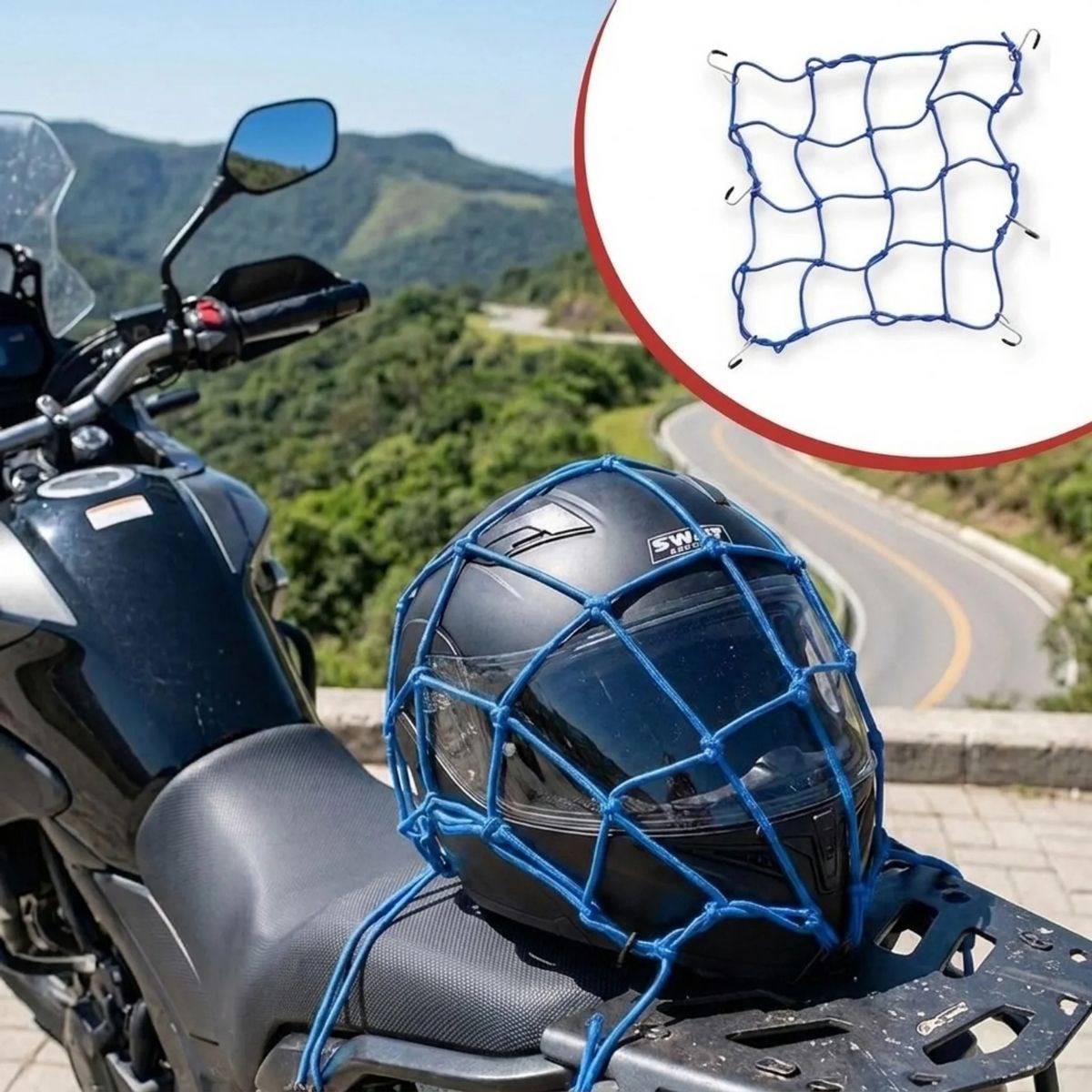Kask Esnek Motosiklet Kask ve Bagaj Filesi – Kask Sabitleyici Plastik Kancalı Taşıma Ağı 35x35 cm — Veyo