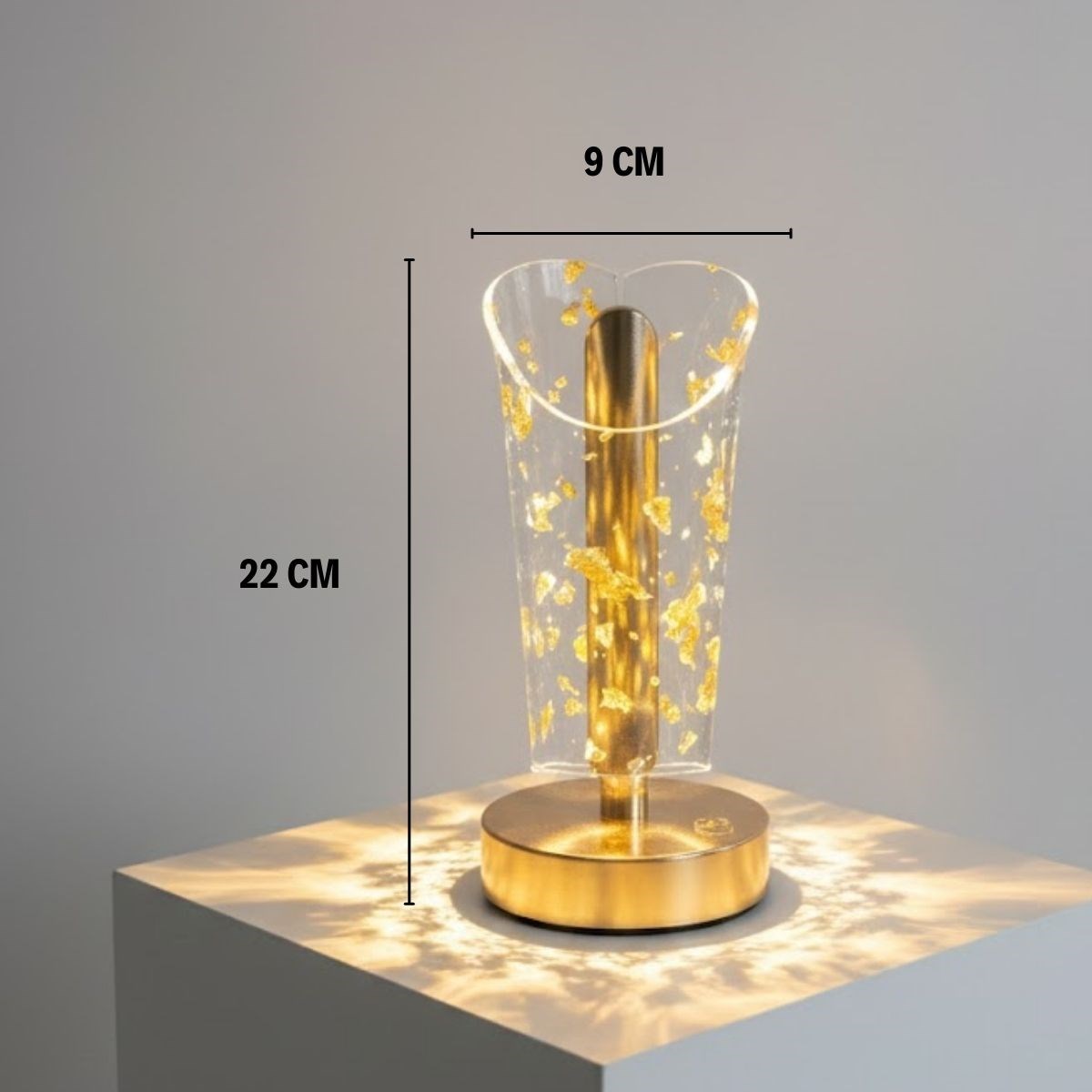 Açık Silindirik Kristal Altın Toz Model LED Masa Lambası – Gold Tabanlı, Dokunmatik, 3 Renk Işık Modlu, Şarjlı Modern Dekoratif Gece Lambası — Veyo — görsel 5