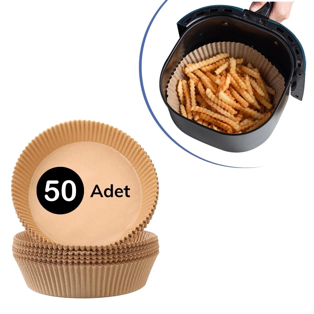 50 Adet Air Fryer Pişirme Kağıdı Tek Kullanımlık Hava Fritöz Yağ Geçirmez Yapışmaz Tabak Model — Veyo