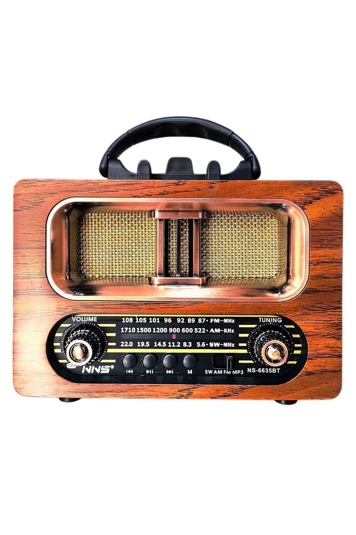 Büyük Boy Retro, Nostaljik, Ahşap Tasarım Bluetooth Hoparlörlü, Şarjlı, Taşınabilir FM/AM Destekli Radyo NS-6635 — Veyo — görsel 8