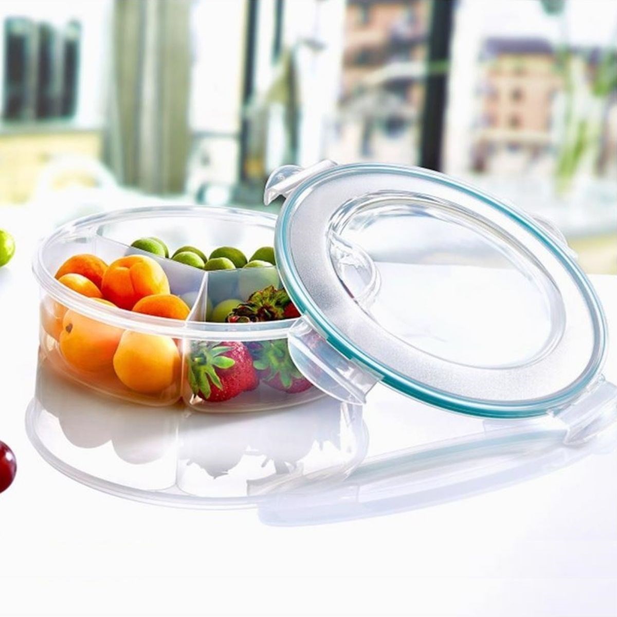 3 Bölmeli Sızdırmaz Contalı Kilitli Kapaklı 1,35 Litre yuvarlak Erzak Saklama Kabı LC-500 — Veyo — görsel 2