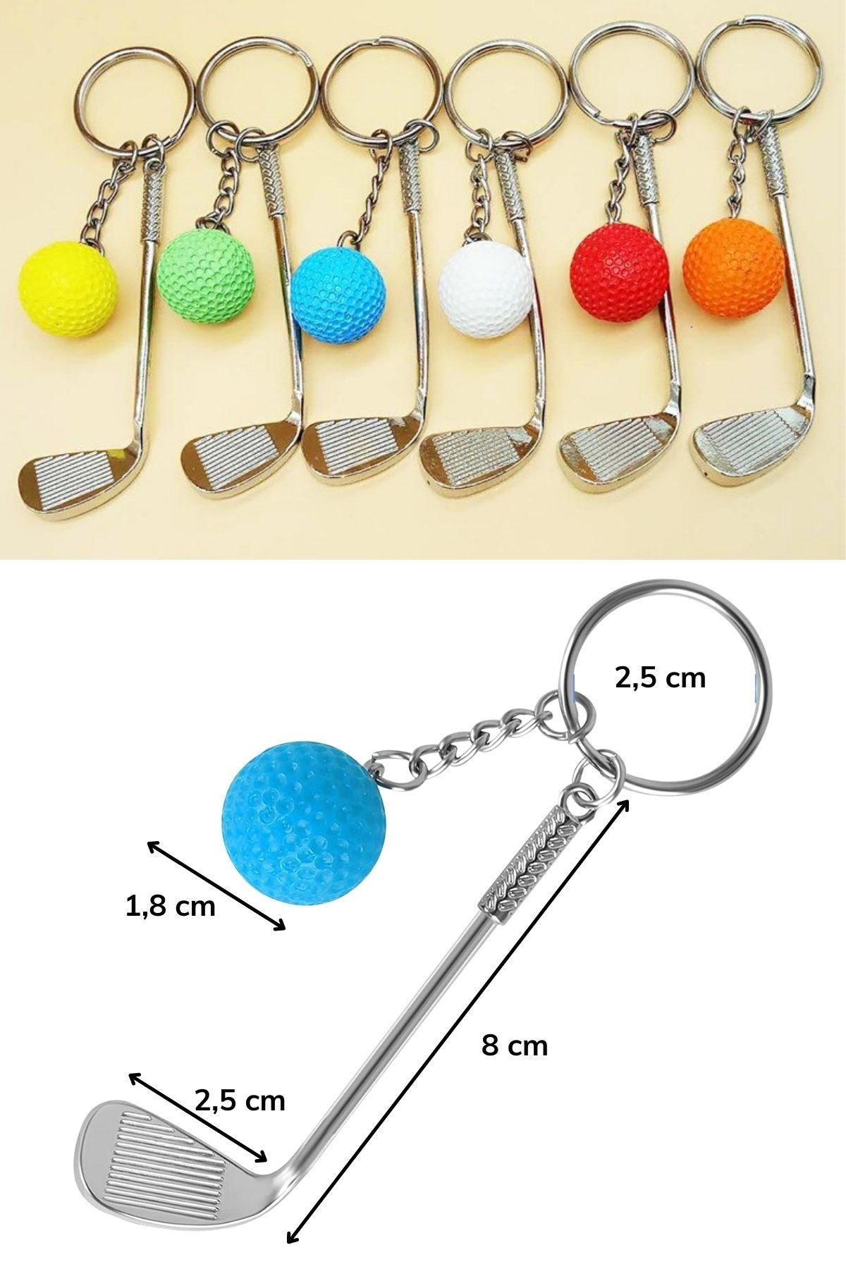 Gerçekçi Golf Tasarımlı Şık Anahtarlık Kolye Çanta Süsü Golf Keychain — Veyo — görsel 8