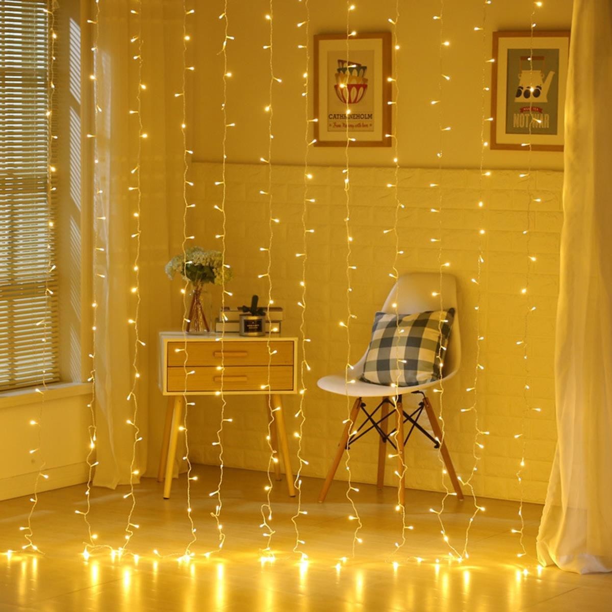 8 Fonksiyonlu 200 Led 10 Saçak Şerit Led 2x2 Perde İp Led (Gün Işığı) — Veyo
