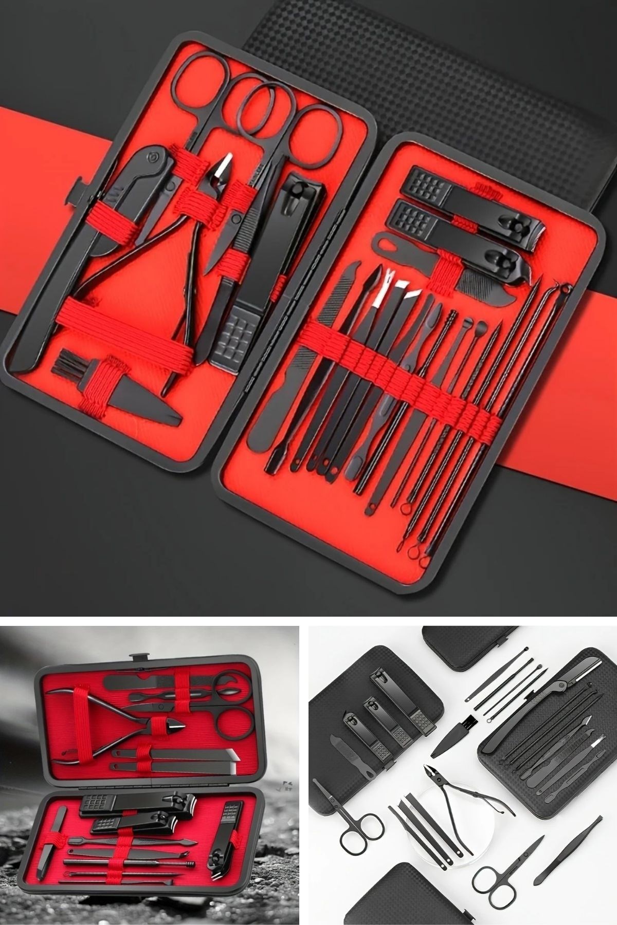 BUFFER® 24 Parça Kendiliğinden Deri Çantalı Seyahat Tipi Manikür Pedikür Seti