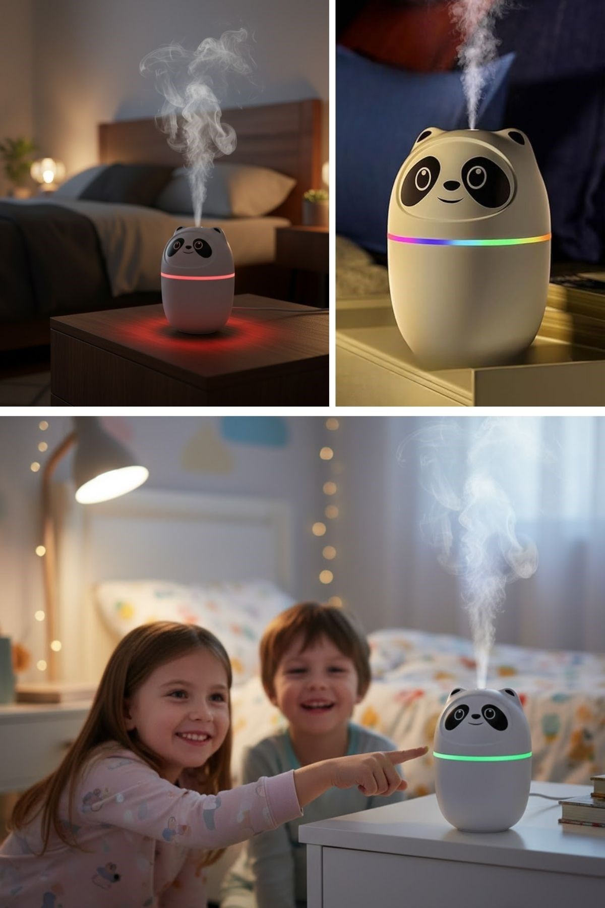 Sevimli Panda Figürlü Hava Nemlendirici – Ultrasonik Soğuk Buhar Makinesi, LED Işıklı Masaüstü Oda Nemlendirici — Veyo — görsel 7
