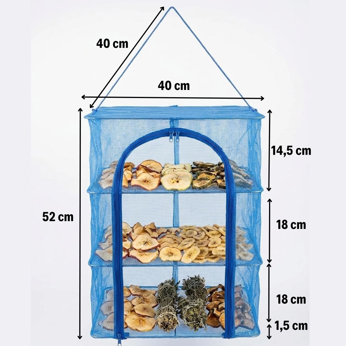 3 Katlı Fermuarlı Sebze Meyve Kurutucu File – 40x40 cm Katlı Askılı Kurutma Filesi (52 cm Uzunluk) — Veyo — görsel 5