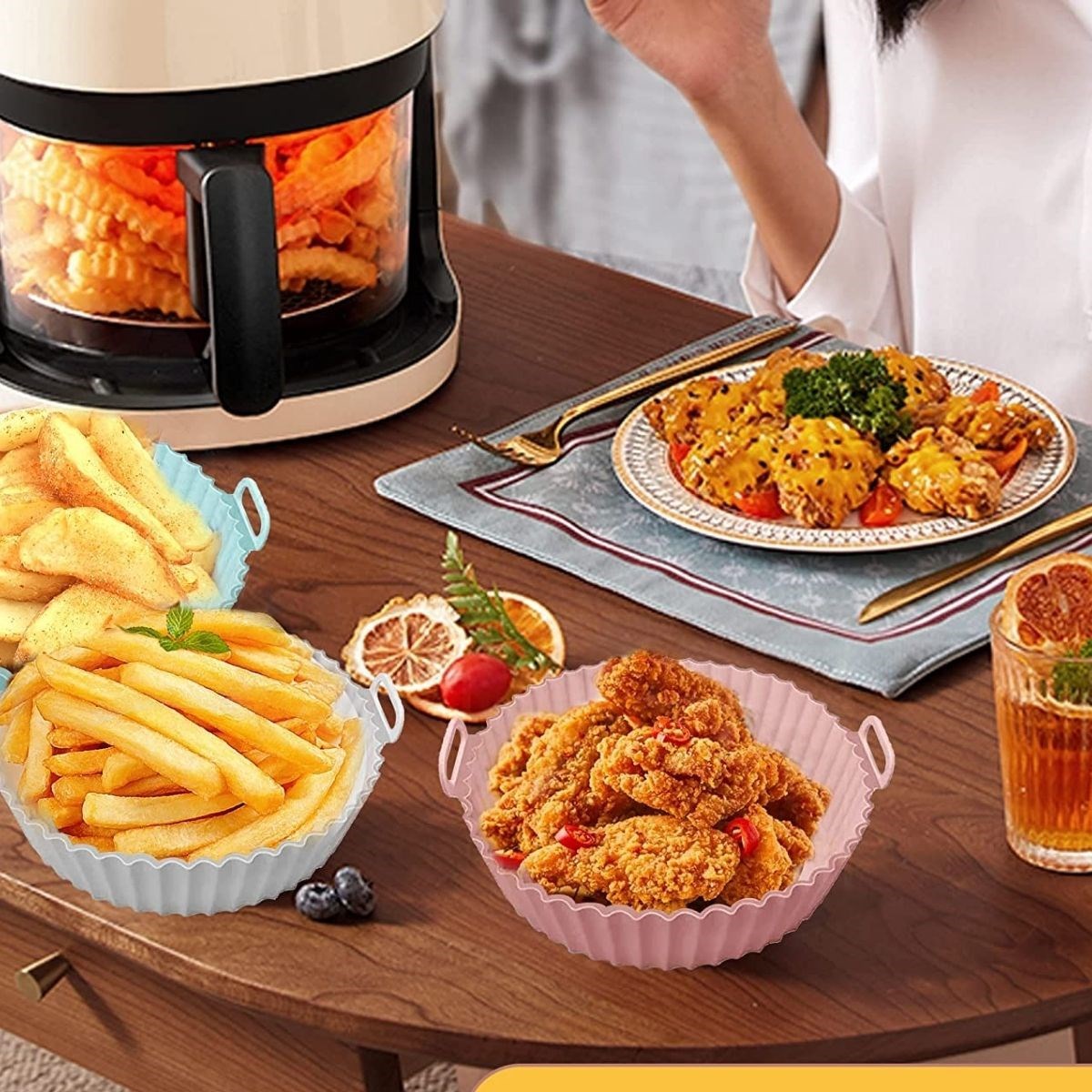 Renkli Isıya Dayanıklı Yıkanılabilir Silikon Fırın Ve Airfryer Yuvarlak Model Pişirme Matı 20 Cm — Veyo — görsel 3
