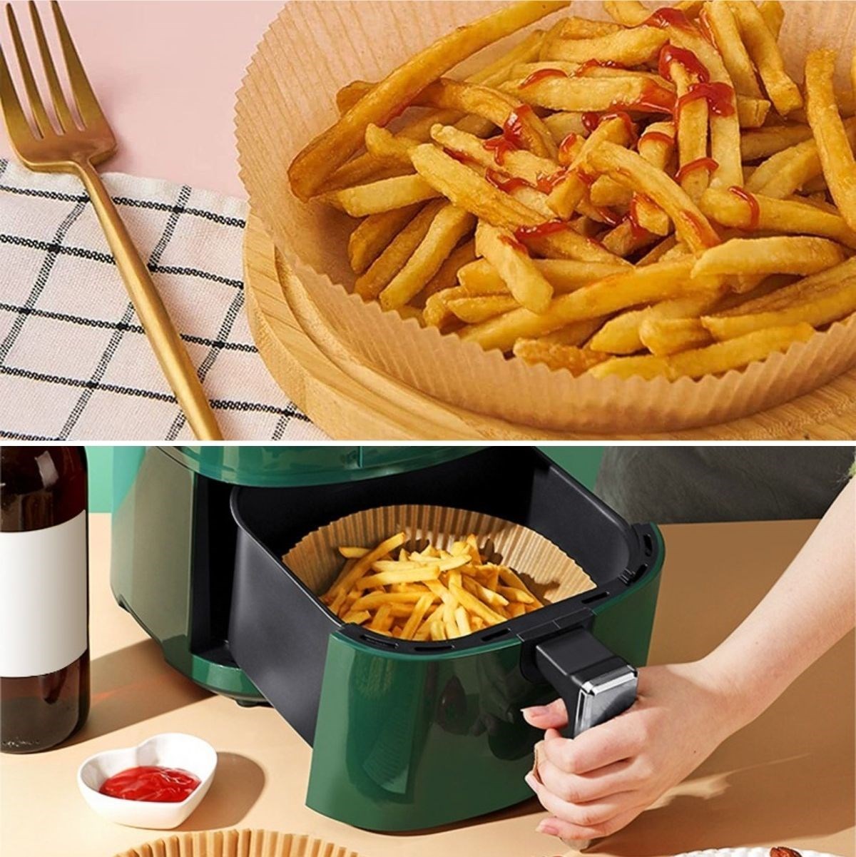 50 Adet Air Fryer Pişirme Kağıdı Tek Kullanımlık Hava Fritöz Yağ Geçirmez Yapışmaz Tabak Model — Veyo — görsel 3