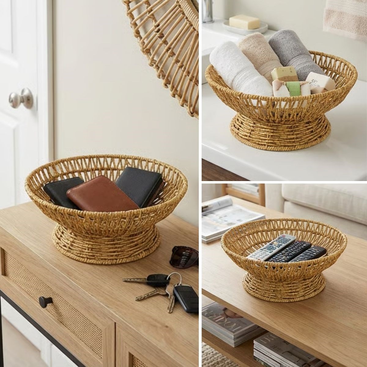 25 cm Plastik Rattan Servis Çanağı – Doğal Hasır Görünümlü Dekoratif Meyve, Ekmek ve Sunum Kasesi — Veyo — görsel 2