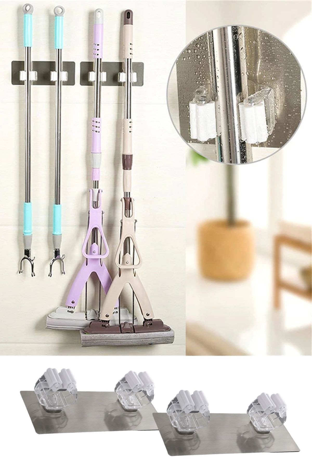 Pratik Organizer 4lü Yapışkanlı Fırça Paspas Mop Fırça Sabitleyici Ergonomik Alet Aparatı — Veyo — görsel 8