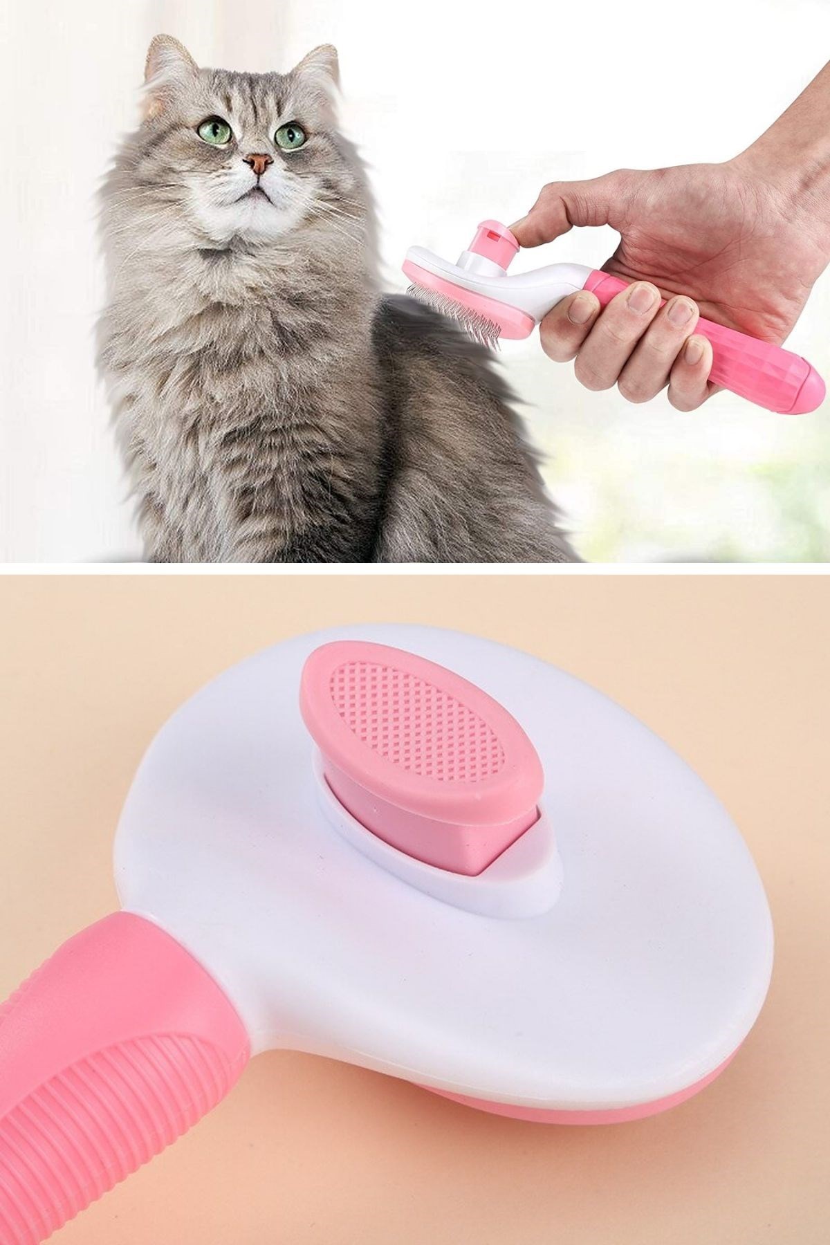 Kedi Köpek Tüy Toplayıcı Kendini Temizleyebilen Ergonomik Saplı Evcil Hayvan Tarağı Pembe — Veyo — görsel 8