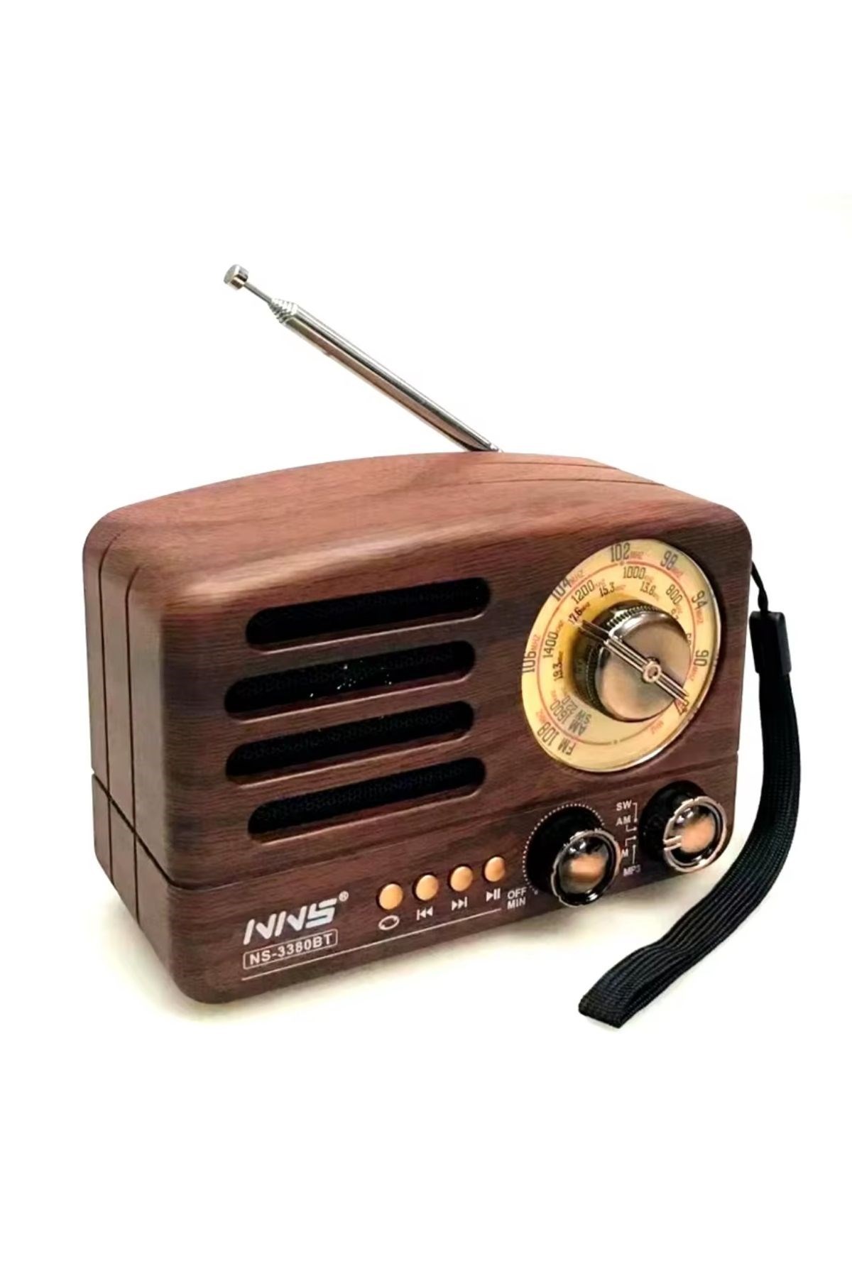 Küçük Boy Retro, Nostaljik, Ahşap Tasarım Bluetooth Hoparlörlü, Şarjlı, Taşınabilir Büyük Döndürülebilen Düğmeli FM/AM Destekli Radyo NS3380 — Veyo — görsel 6