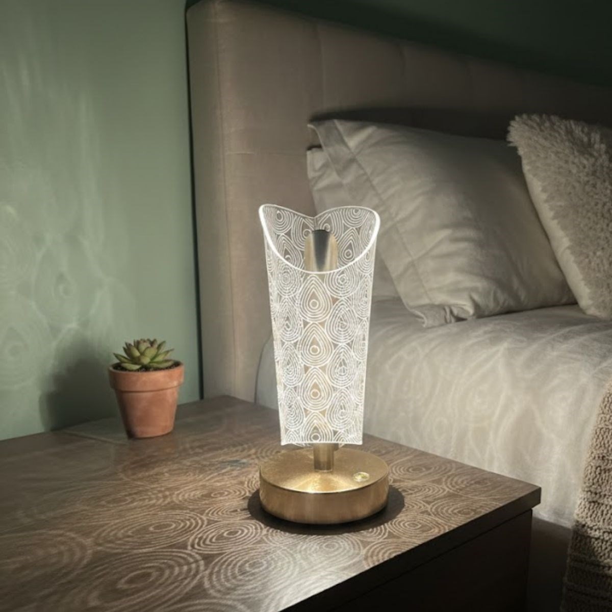 Açık Silindirik Kristal Damla Model LED Masa Lambası – Gold Tabanlı, Dokunmatik, 3 Renk Işık Modlu, Şarjlı Modern Dekoratif Gece Lambası — Veyo — görsel 2