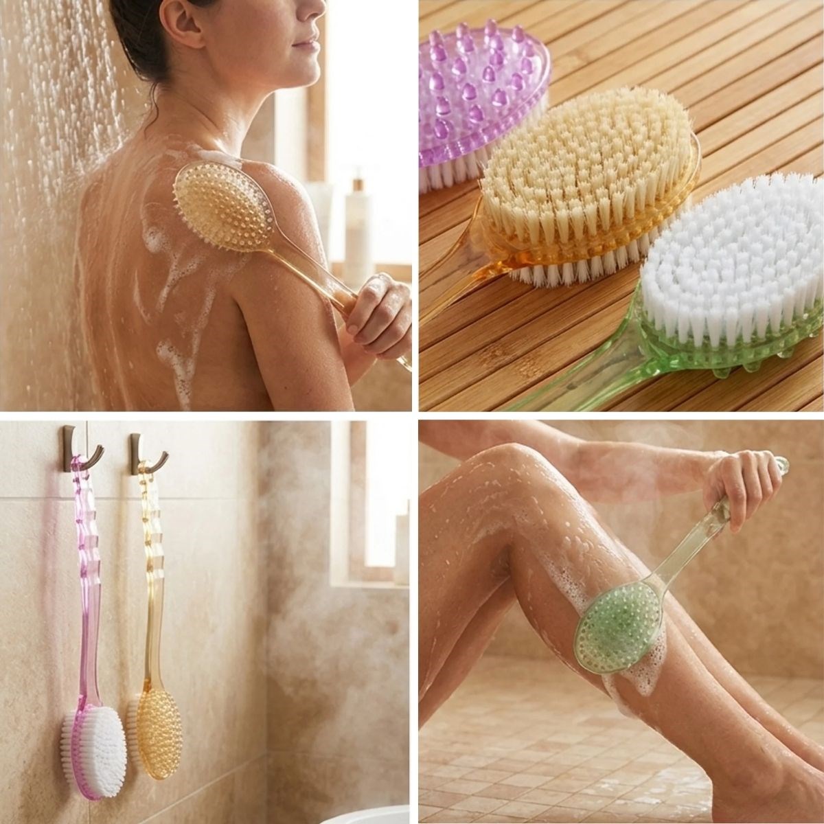 Plastik Saplı Vücut Temizleme Fırçası - Çok Amaçlı Sırt ve Vücut İçin Banyo ve Duş Kese Aparatı — Veyo — görsel 3